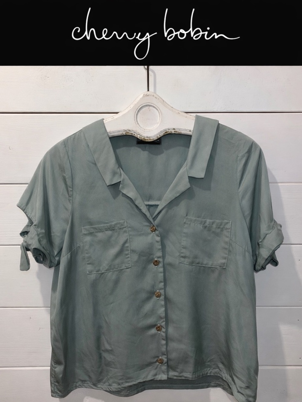 Cherry Bobin – Sage Green Tencel Blouse – Size M